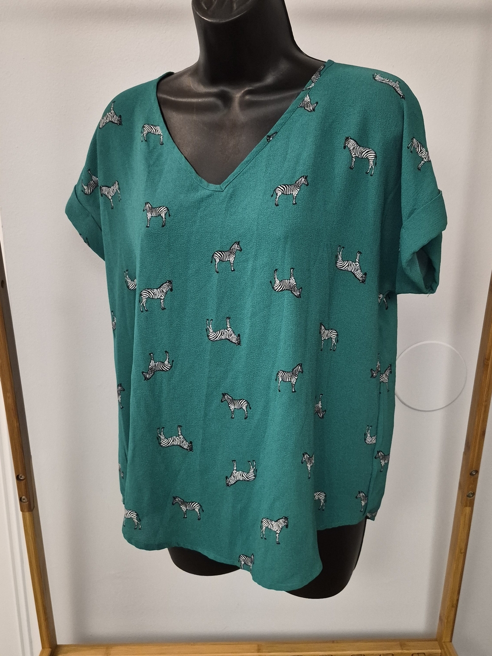 Green V Neck Zebra Print Top